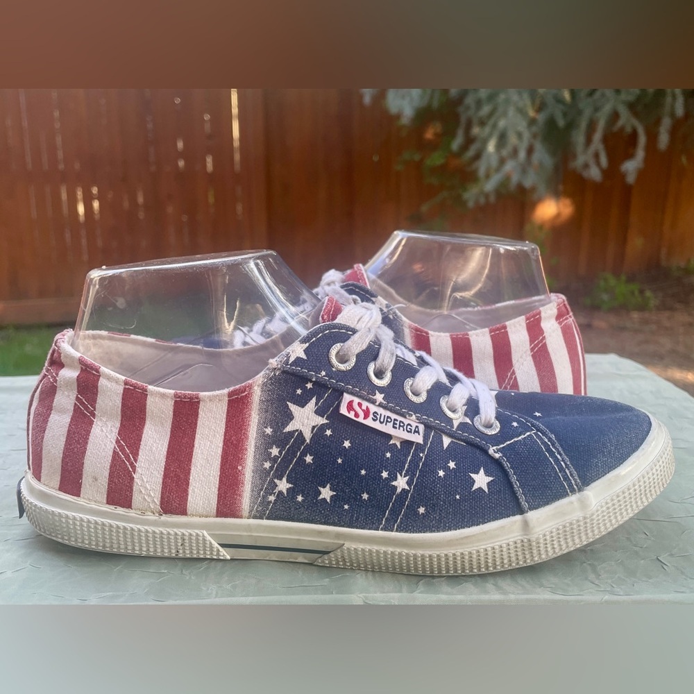 USA Flag SUPERGA Stars & Stripes Low Top Lace Up Kicks Canvas Sneakers. EU 38